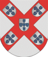D'argent, sautoir de gueules, cinq écus d'argent disposés en sautoir, avec cinq écus d'azur disposés en croix, chaque écu chargé de cinq besants d'argent